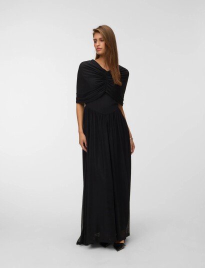Vero Moda Vmrosetta Cape Detail Maxi Dress Jrs Exp   Black   XL