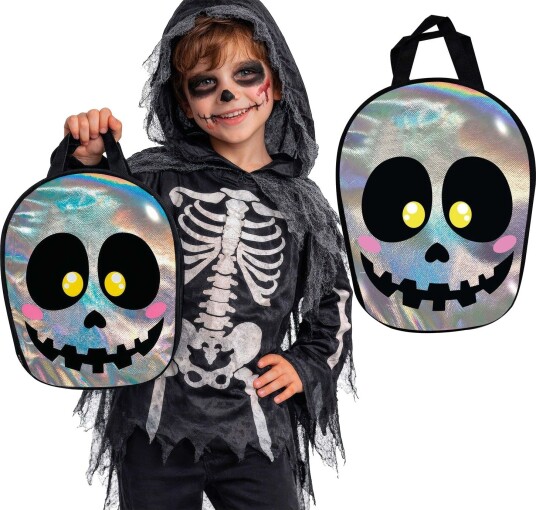Sølvfarget Halloween Godteripose med Hodeskalle (36x28 cm)