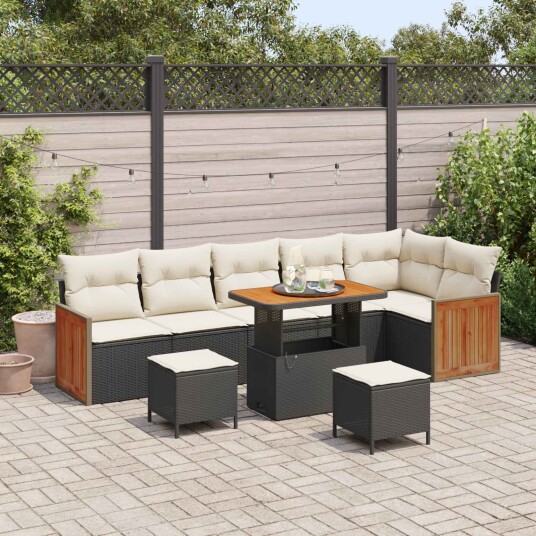 vidaXL Hagesofa Set 9 stk. 9-Antall seter Svart og krem