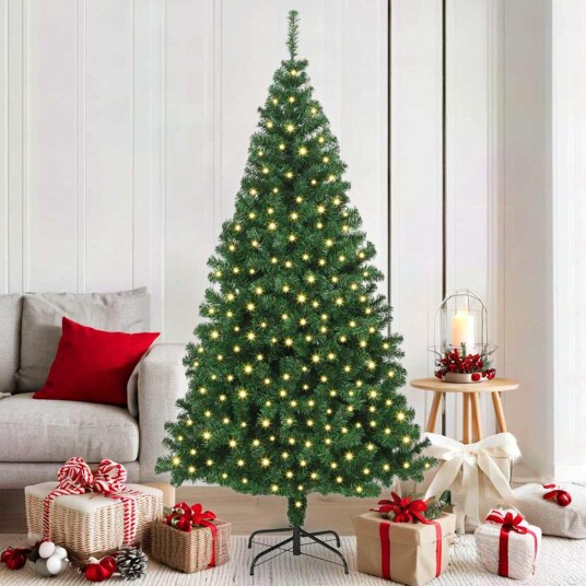 Kunstig juletre med 300 LED grønn 180 cm PVC og Stål og Plast