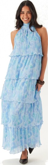 Bubbleroom Pleated Flounce Maxi Dress