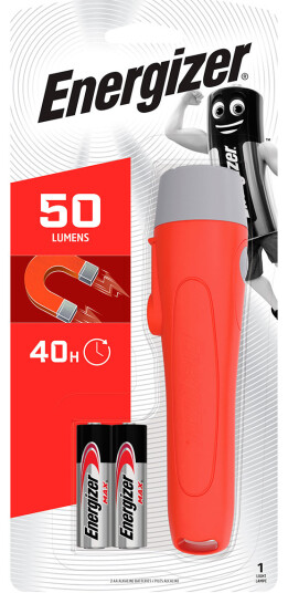 Energizer Magnetisk LED Lommelykt - 2xAA batterier (inkludert), r??d, 50 lm - 50 m Energizer Magnetisk LED Lommelykt - 2xAA batterier (inkludert), r??d, 50 lm - 50 m