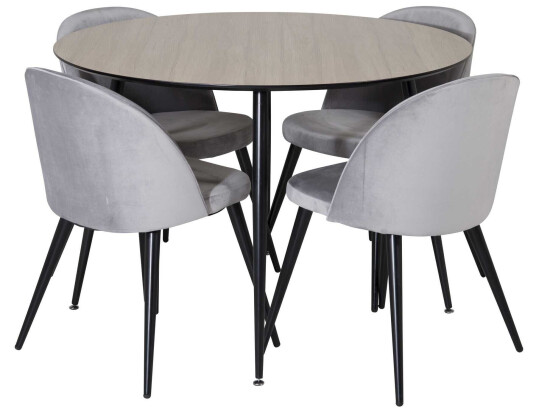 Venture Design Silar & Velvet spisegruppe Natur/grå 4 st stoler & bord 100 cm