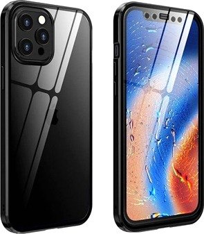 iPhone 12/12 Pro Magnetisk Deksel med Herdet Glass - Svart