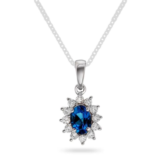 Gold Collection Anheng i 585 hvitt gull med diamanter 0 24 ct og safir Gold Collection Anheng i 585 hvitt gull med diamanter 0 24 ct og safir