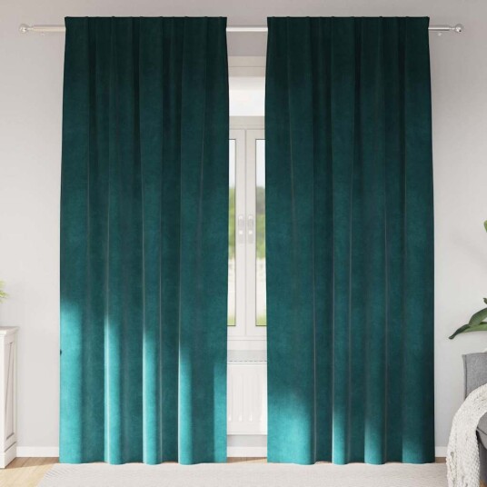 Gardiner med gardiner 2 pcs Mørkegrønn 140 x 225 cm Fløyel