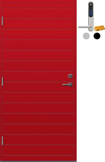 Ytterdør Bygg1 Knarvik med Yale Entrus BxH: 80x200 cm, Høyre, NCS S-2070-Y90R, Rød, Yale Sølv