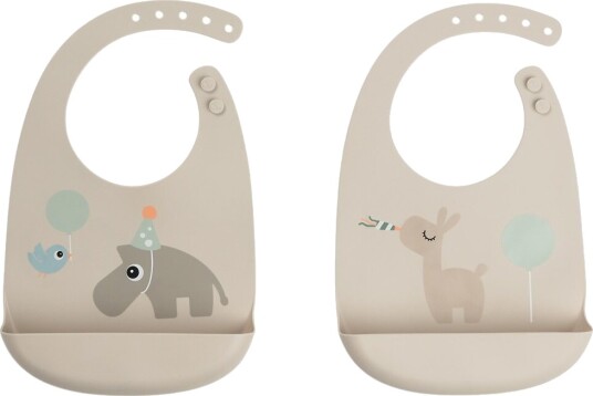 Done by Deer Silicone Bib 2-Pack Celebration Sand Beige 27X 19X 4CM Done by Deer Silicone Bib 2-Pack Celebration Sand Beige 27X 19X 4CM