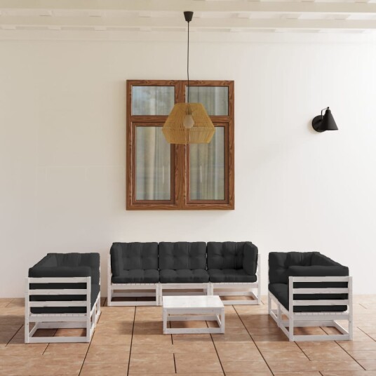 vidaXL Hagesofagruppe med puter 8 deler heltre furu