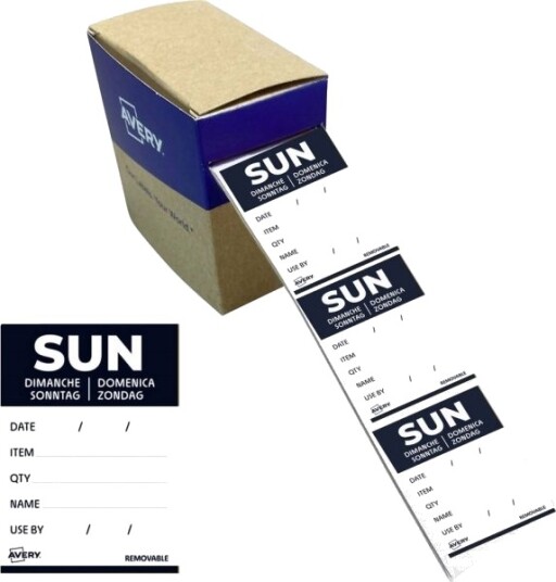 Avery Dagsetiketter Sun 40 X 56 Mm Svarte Skrivbare Felt Avrundede Hjørner Avtakbare   1 Stk Dldsunrev 500