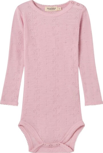 MarMar Body I/e - Ull - Benedikte - Soft Berry m. Hullmønster - MarMar - 68 - Langermet Body - Rosa - 62