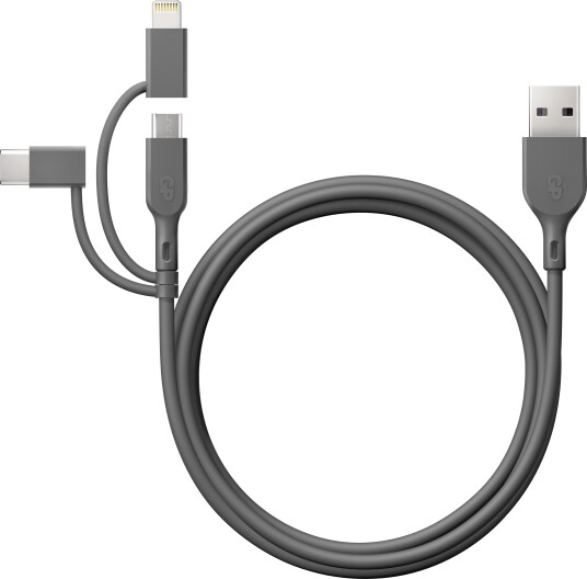 GP Batterier GP Essential Cable 3-in-1 USB-A To MicroUSB +USB-C + Lightning 1m Grey OneSize GP Batterier GP Essential Cable 3-in-1 USB-A To MicroUSB +USB-C + Lightning 1m Grey OneSize