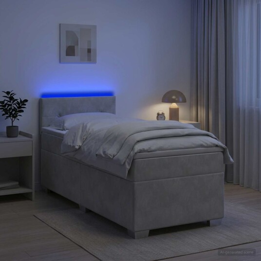 vidaXL Box Spring Seng med Madrass og LED Lysegrå 80 x 200 cm Fløyel