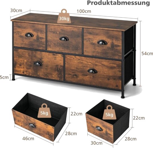 2 lags rustikk kiste med 5 skuffer og sammenleggbare stoffskuffer Brun 2 lags rustikk kiste med 5 skuffer og sammenleggbare stoffskuffer Brun