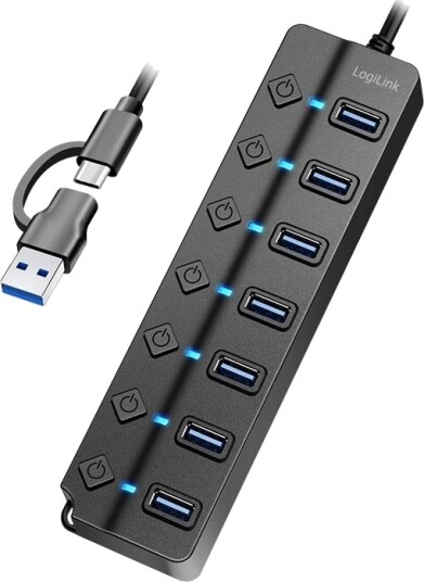 Logilink Usb 3.2 Gen1 Hub 7 Port Av/På Bryter Svart