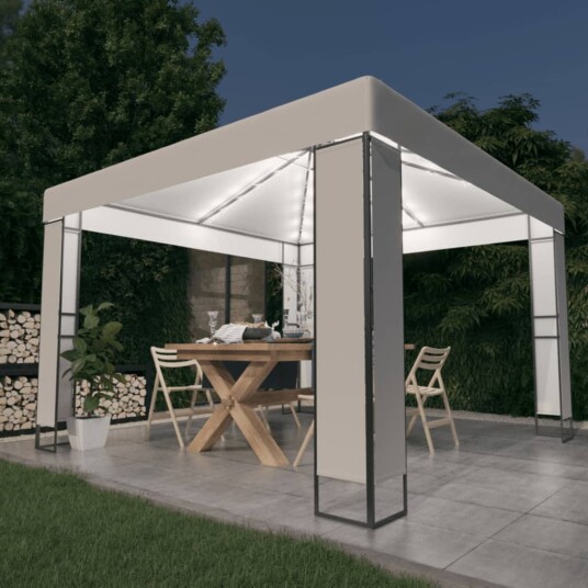vidaXL Paviljong med dobbelt tak og LED-lysslynge 3x3 m hvit