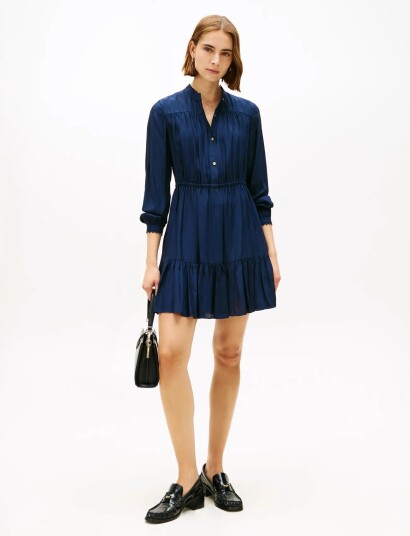 Tommy Hilfiger Fluid Jacquard Gathered Dress Navy 42 Tommy Hilfiger Fluid Jacquard Gathered Dress Navy 42