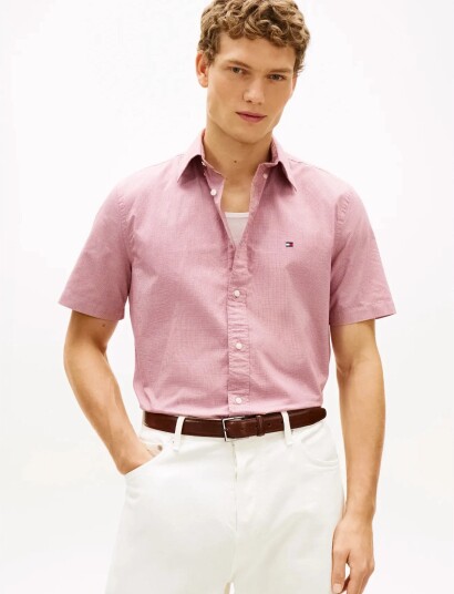 Tommy Hilfiger Flex Poplin Houndstooth Ss Shirt Red L Tommy Hilfiger Flex Poplin Houndstooth Ss Shirt Red L