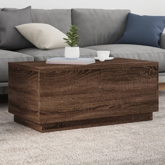 Salongbord med LED-lys brun eik 90x50x40 cm 8721012466500