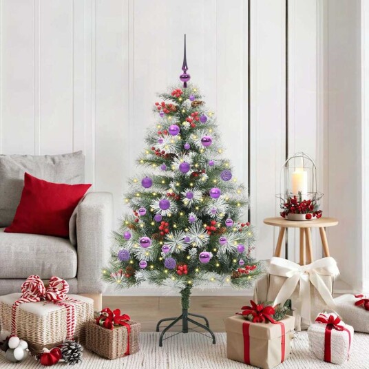 vidaXL Kunstig juletre Grønn og hvit 150 cm PVC og Metall og Plast