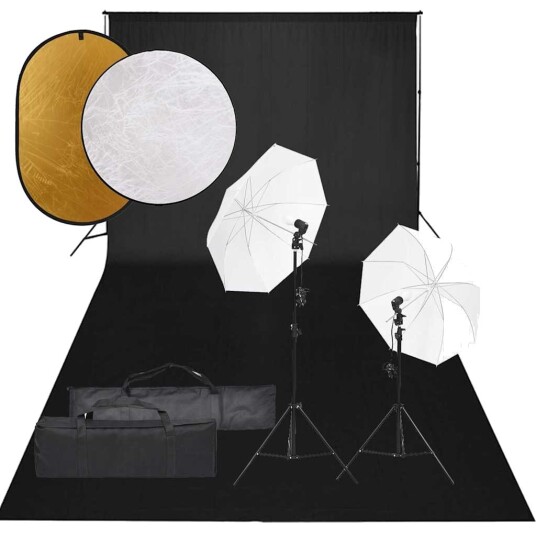 vidaXL Fotostudiosett med lyssett, bakgrunn og reflektor