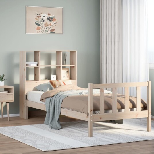 Seng med bokhylle uten madrass 75x190 cm heltre furu 8721158604750