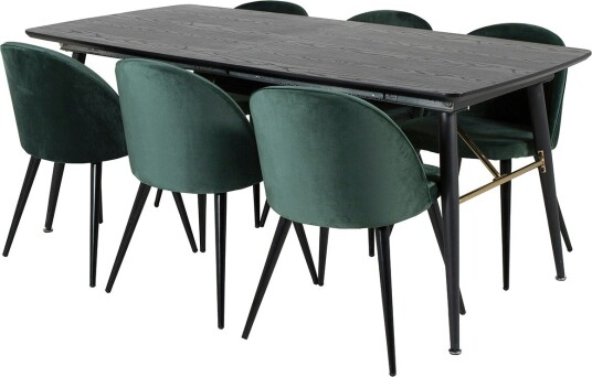 Venture Home Gold Spisegruppe Forlengningsbar 180 220 cm Rektangulær med 6 Velvet Stoler Sort