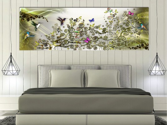 Tavle Hummingbirds Dance 1 Part Green Narrow 150X50 Artgeist sp. z o. o.