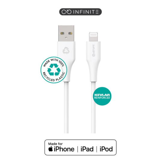 eSTUFF INFINITE USB-A til Lightning MFI-Sertifisert Kabel 1m Hvit
