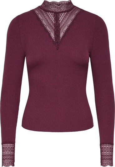 ONLY Onltilde L/S High Neck Lace Top Jrs Noos Burgundy L
