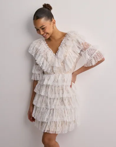Malina Hvit Sky v neck frill mini lace dress Malina Hvit Sky v neck frill mini lace dress