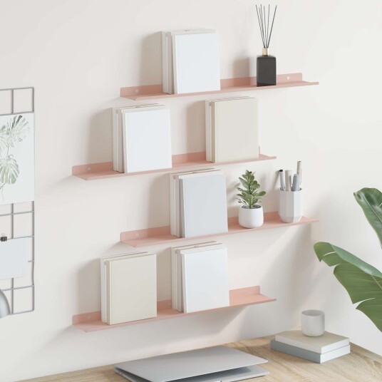 vidaXL Flytende hylle Veggmontert 4 pcs Rosa 60 x 8,5 x 2,5 cm Stål