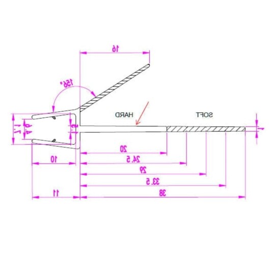 Vikingbad Mats Subbelist 38mm Rivbar - Dusjdør Buet Venstre