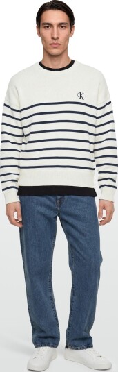 Calvin Klein Jeans Ls Rlxd Cotton Crewnk Swtr 7Gg White S