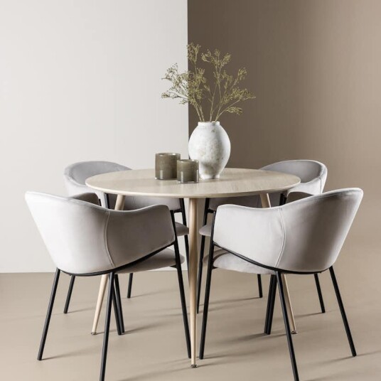 Spisegruppe Venture Home Plaza Ø100 med 4 stk Evelina Stoler