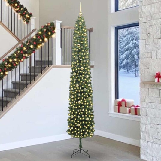 Kunstig juletre med 300 LED grønn 270 cm PVC og stål og plast