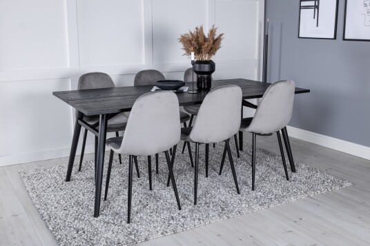 Venture Home Sleek Matgruppe Forlengningsbar 195 cm Rektangulær med 6 Polar stoler Sort