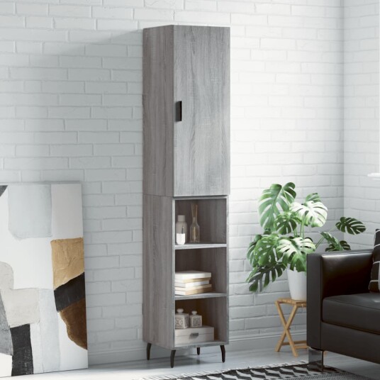 vidaXL Highboard grå sonoma 34,5x34x180 cm konstruert tre 8720845484217