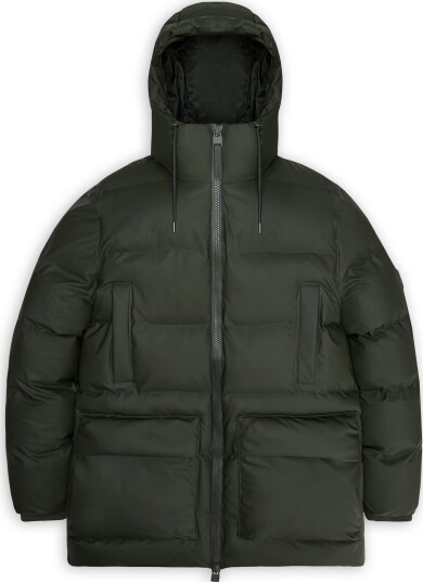 Rains Unisex Alta Long Puffer Cargo Jacket W3T4 Green M