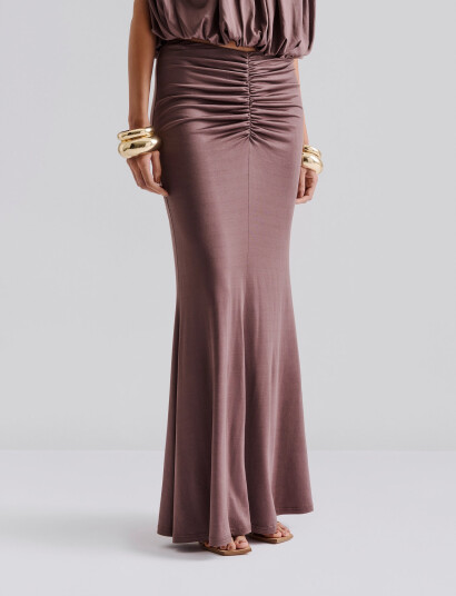 Malina Majori Ruched Jersey Maxi Skirt Brown XS