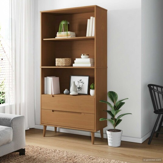 vidaXL Bokhylle MOLDE 85 x 35 x 170,5 cm Heltre furu Karamell