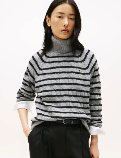 Tommy Hilfiger Soft Wool Cable Roll-Nk Ls Swt - Grey - XXL Tommy Hilfiger Soft Wool Cable Roll-Nk Ls Swt - Grey - XXL