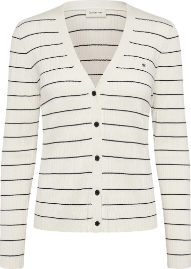 Calvin Klein Jeans Tech Knit Rib Stripe Cardigan Cream XS