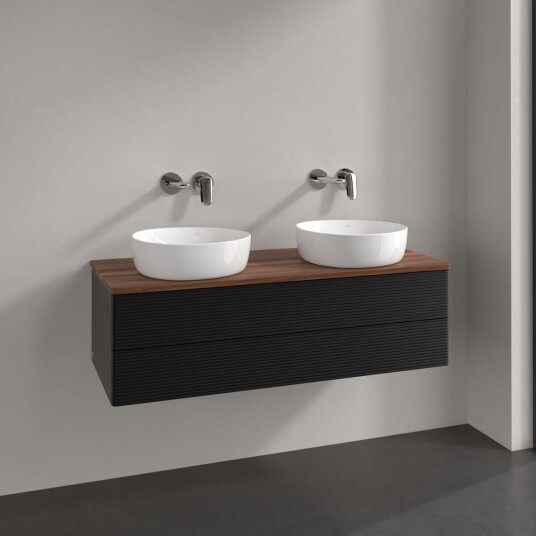 Villeroy & Boch Antao Servantskap med 2 skuffer 120x50x36 cm u/lys Sort Matt/Valnøtt Villeroy & Boch Antao Servantskap med 2 skuffer 120x50x36 cm u/lys Sort Matt/Valnøtt