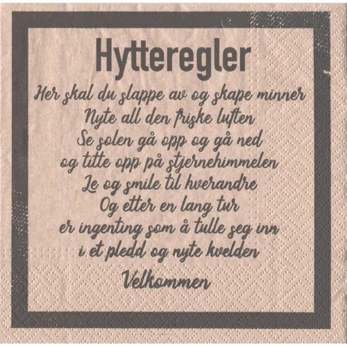 Serviett lunsj 20 stk Hytteregle