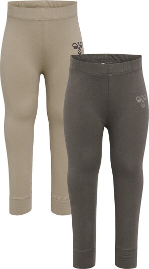 Hummel Leggings   2 pack   HmlMini   Dark Måkegrå/Vintage Khaki   Hummel   4 år (104)   Leggings Beige Brun