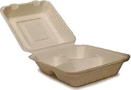 Bakke 3 Rum 220X200x85 Mm Med Hængslet Låg Bagasse,2 Pk X 100 Stk/Krt