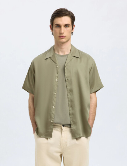 Selected Slhrlxcharlie Satin Ss Shirt Resort - Green - S