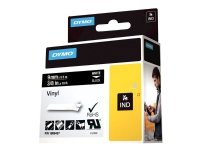 DYMO Rhino Coloured Vinyl - Vinyl - permanet adhesiv - hvitt på svart - Rull (1 cm x 5,5 m) 1 kassett(er) tape - for DYMO ILP219  Rhino 1000, 4200, 5000, 5200, 6000  RhinoPRO 1000, 3000, 5000, 6000, 6500