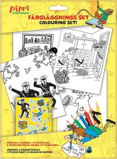 Euromic PIPPI LANGSTRMPE Fargeleggingssett m/6 fargeblyanter klistremerker Euromic PIPPI LANGSTRMPE Fargeleggingssett m/6 fargeblyanter klistremerker